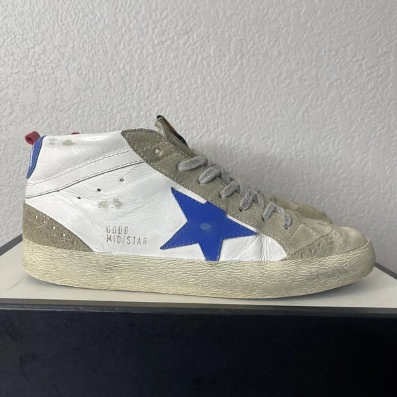 Golden Goose Mid Star White Blue Leather Sneaker Men's 41 EU/8 US Made In Italy - Picture 3 of 13
